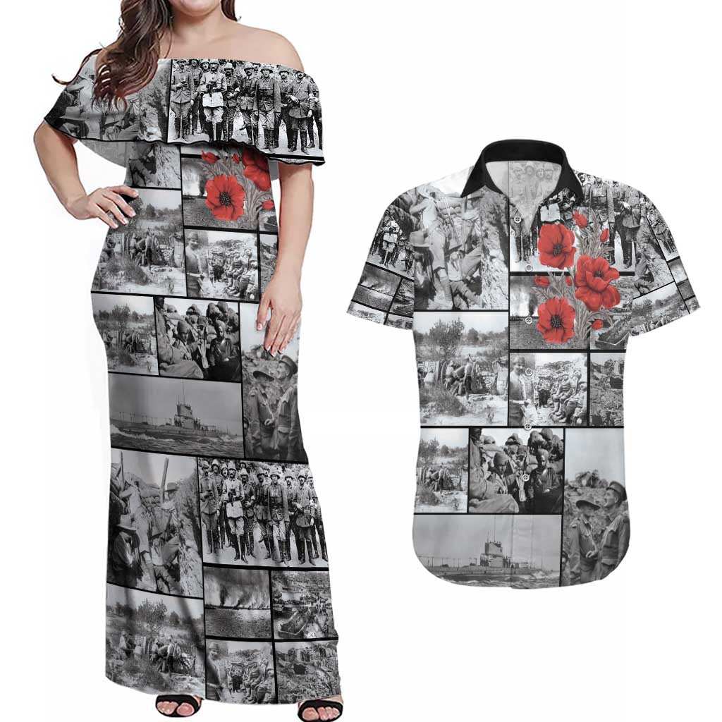 ANZAC Day Gallipoli Campaign Couples Matching Off Shoulder Maxi Dress and Hawaiian Shirt To The End They Remain