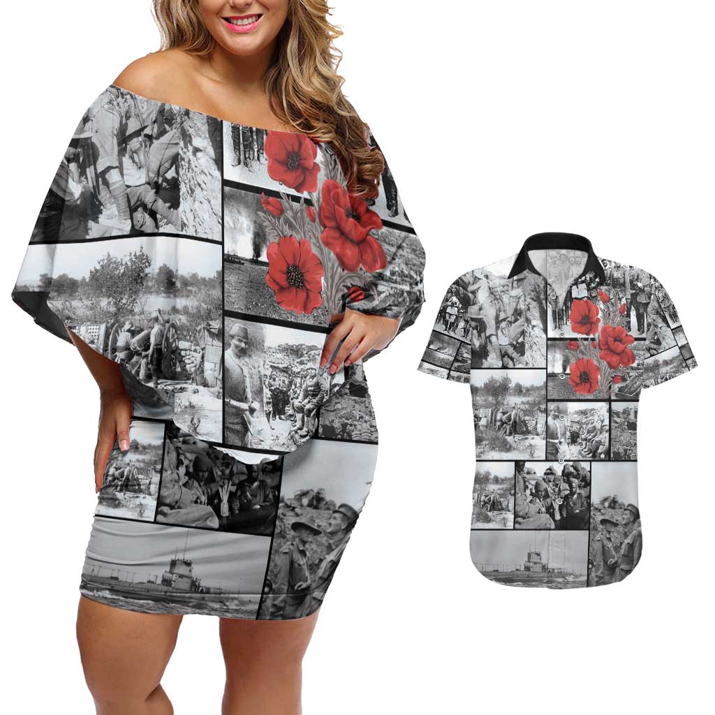 ANZAC Day Gallipoli Campaign Couples Matching Off Shoulder Short Dress and Hawaiian Shirt To The End They Remain