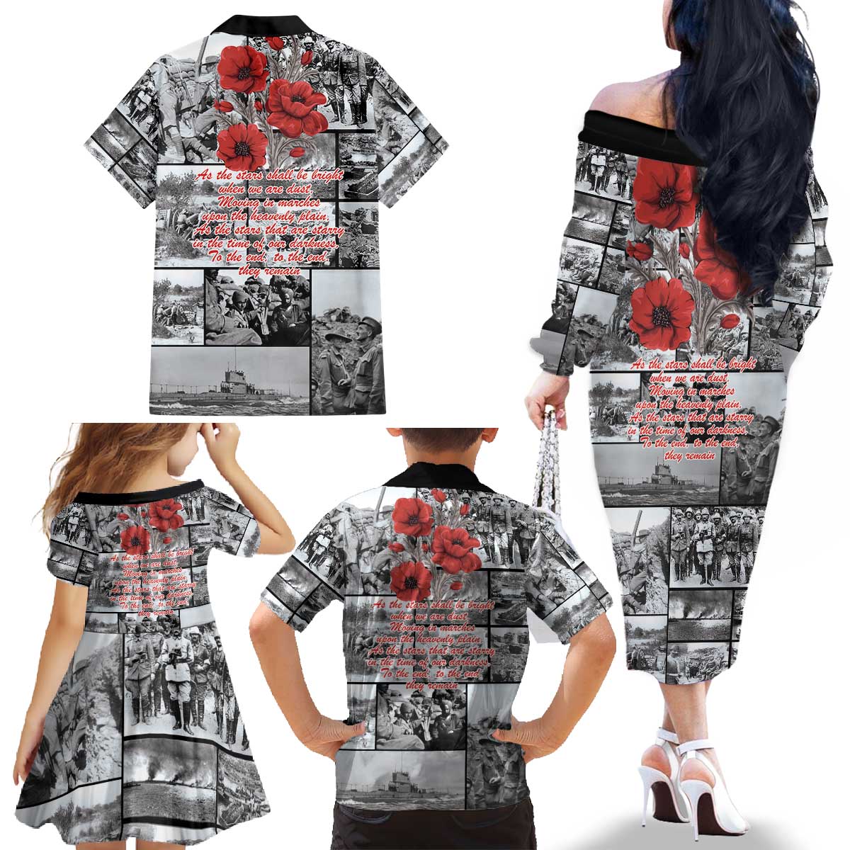 ANZAC Day Gallipoli Campaign Family Matching Off The Shoulder Long Sleeve Dress and Hawaiian Shirt To The End They Remain