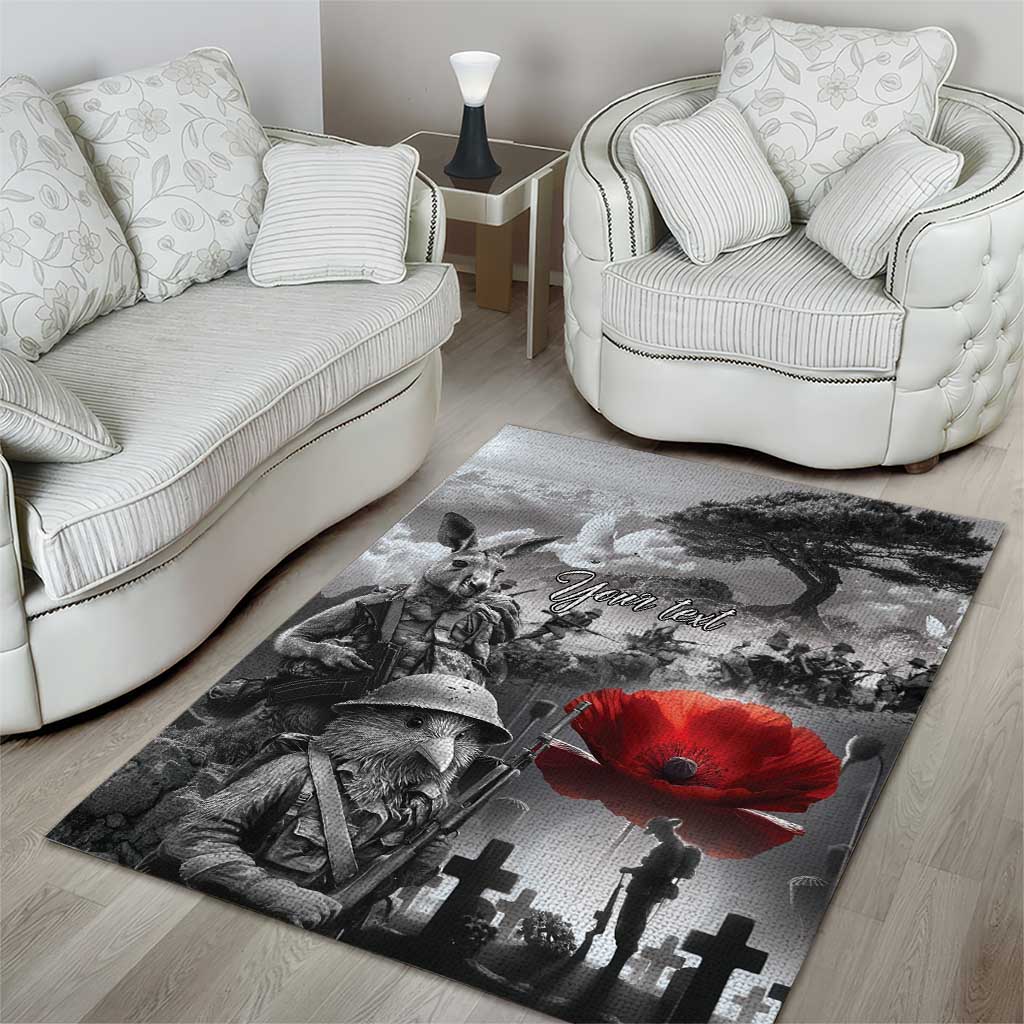 Black ANZAC Day The Battle of Lone Pine Area Rug Kiwi-Kangaroo Soldier Lest We Forget