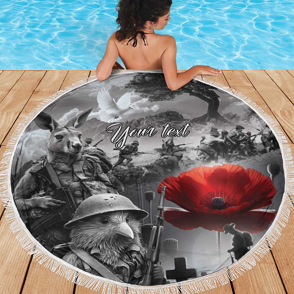 Black ANZAC Day The Battle of Lone Pine Beach Blanket Kiwi-Kangaroo Soldier Lest We Forget