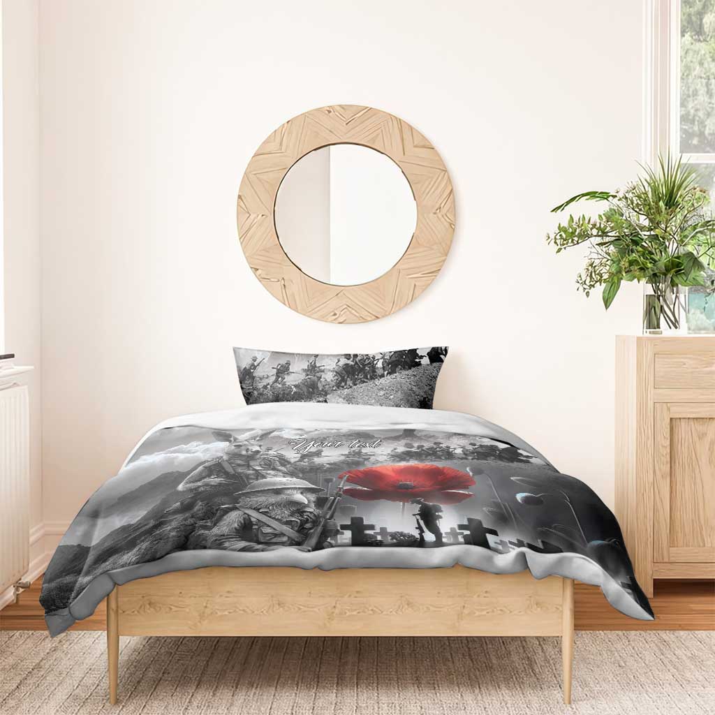 Black ANZAC Day The Battle of Lone Pine Bedding Set Kiwi-Kangaroo Soldier Lest We Forget