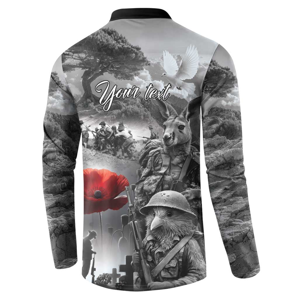 Black ANZAC Day The Battle of Lone Pine Button Sweatshirt Kiwi-Kangaroo Soldier Lest We Forget