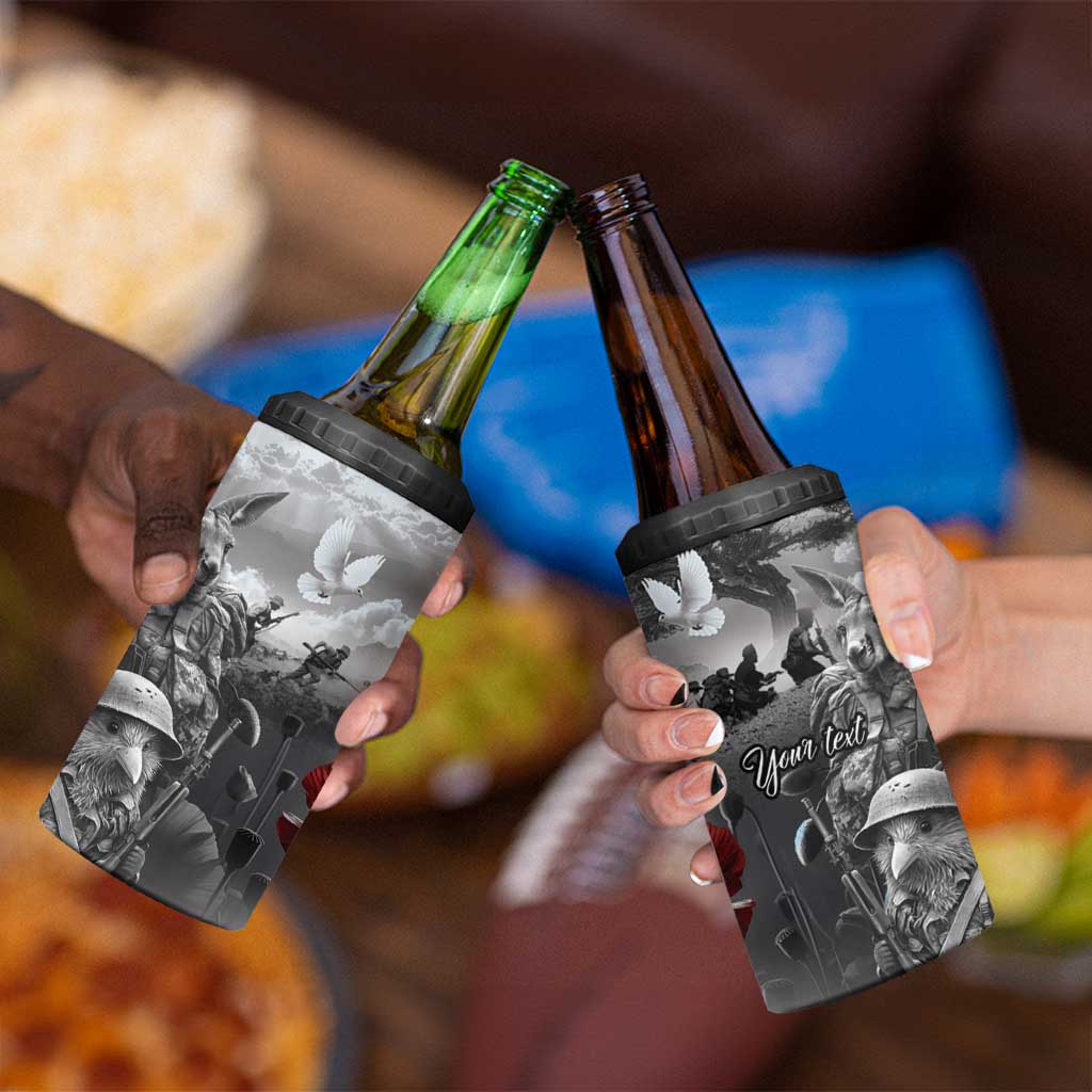 Black ANZAC Day The Battle of Lone Pine 4 in 1 Can Cooler Tumbler Kiwi-Kangaroo Soldier Lest We Forget