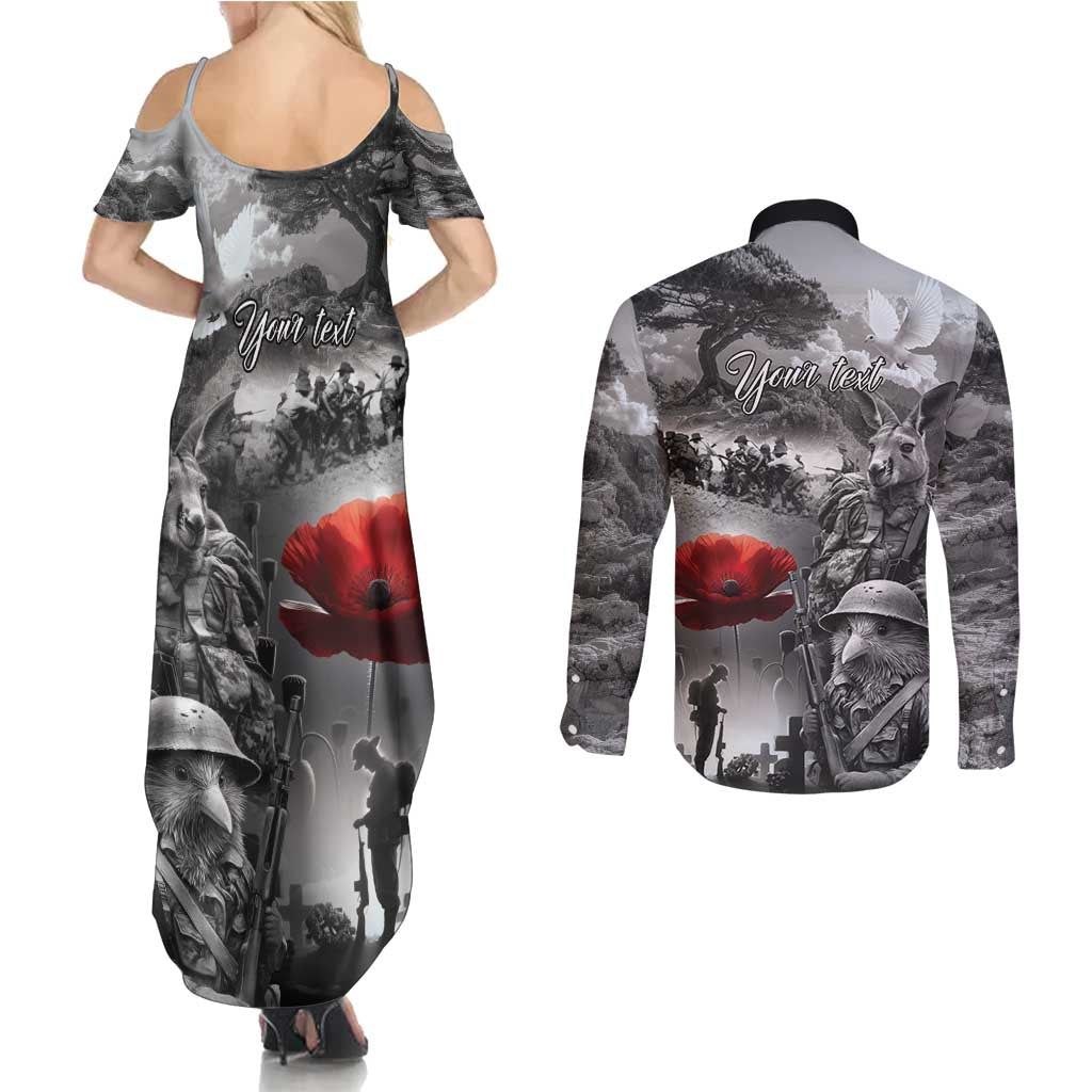 Black ANZAC Day The Battle of Lone Pine Couples Matching Summer Maxi Dress and Long Sleeve Button Shirt Kiwi-Kangaroo Soldier Lest We Forget