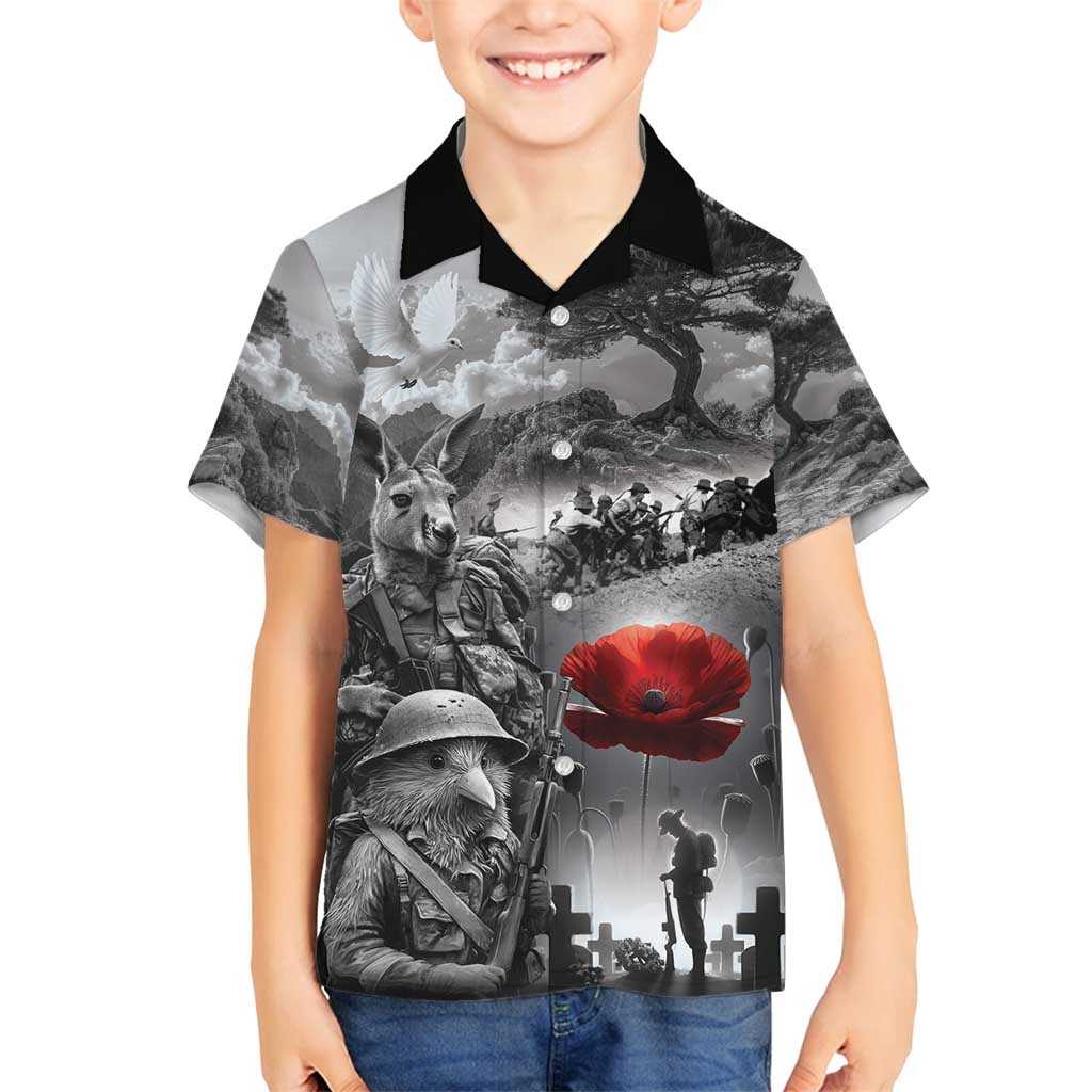 Black ANZAC Day The Battle of Lone Pine Family Matching Long Sleeve Bodycon Dress and Hawaiian Shirt Kiwi-Kangaroo Soldier Lest We Forget