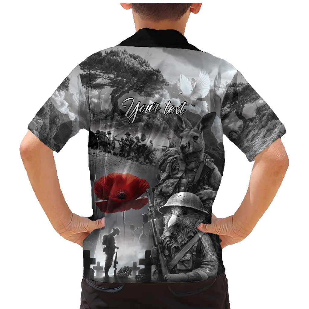 Black ANZAC Day The Battle of Lone Pine Family Matching Mermaid Dress and Hawaiian Shirt Kiwi-Kangaroo Soldier Lest We Forget