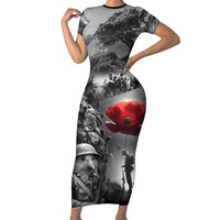 Black ANZAC Day The Battle of Lone Pine Family Matching Short Sleeve Bodycon Dress and Hawaiian Shirt Kiwi-Kangaroo Soldier Lest We Forget