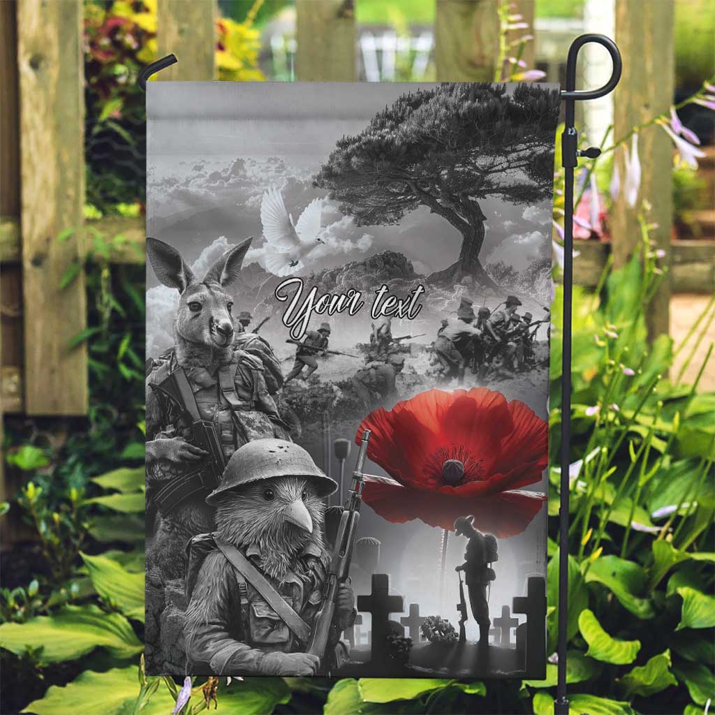 Black ANZAC Day The Battle of Lone Pine Garden Flag Kiwi-Kangaroo Soldier Lest We Forget