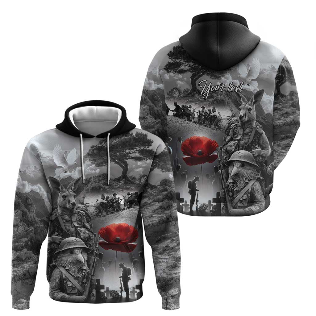 Black ANZAC Day The Battle of Lone Pine Hoodie Kiwi-Kangaroo Soldier Lest We Forget