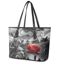 Black ANZAC Day The Battle of Lone Pine Leather Tote Bag Kiwi-Kangaroo Soldier Lest We Forget