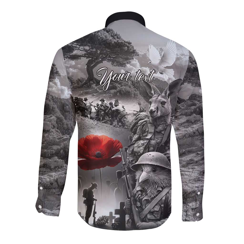 Black ANZAC Day The Battle of Lone Pine Long Sleeve Button Shirt Kiwi-Kangaroo Soldier Lest We Forget