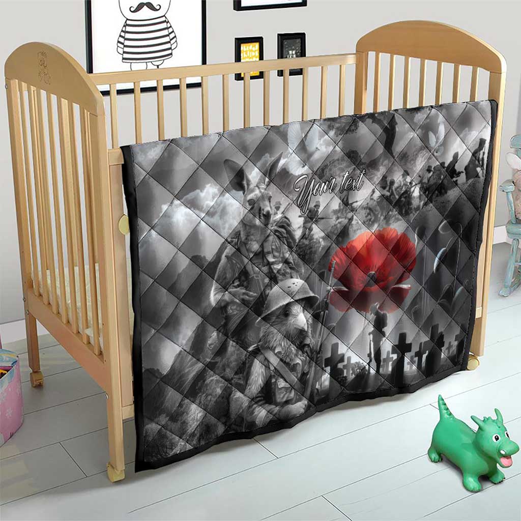 Black ANZAC Day The Battle of Lone Pine Quilt Kiwi-Kangaroo Soldier Lest We Forget