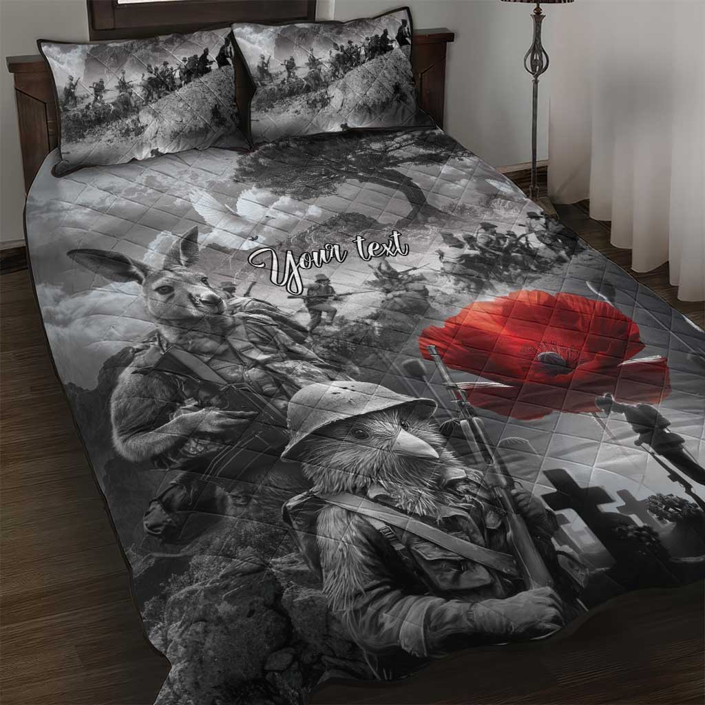 Black ANZAC Day The Battle of Lone Pine Quilt Bed Set Kiwi-Kangaroo Soldier Lest We Forget LT9 Black - Polynesian Pride