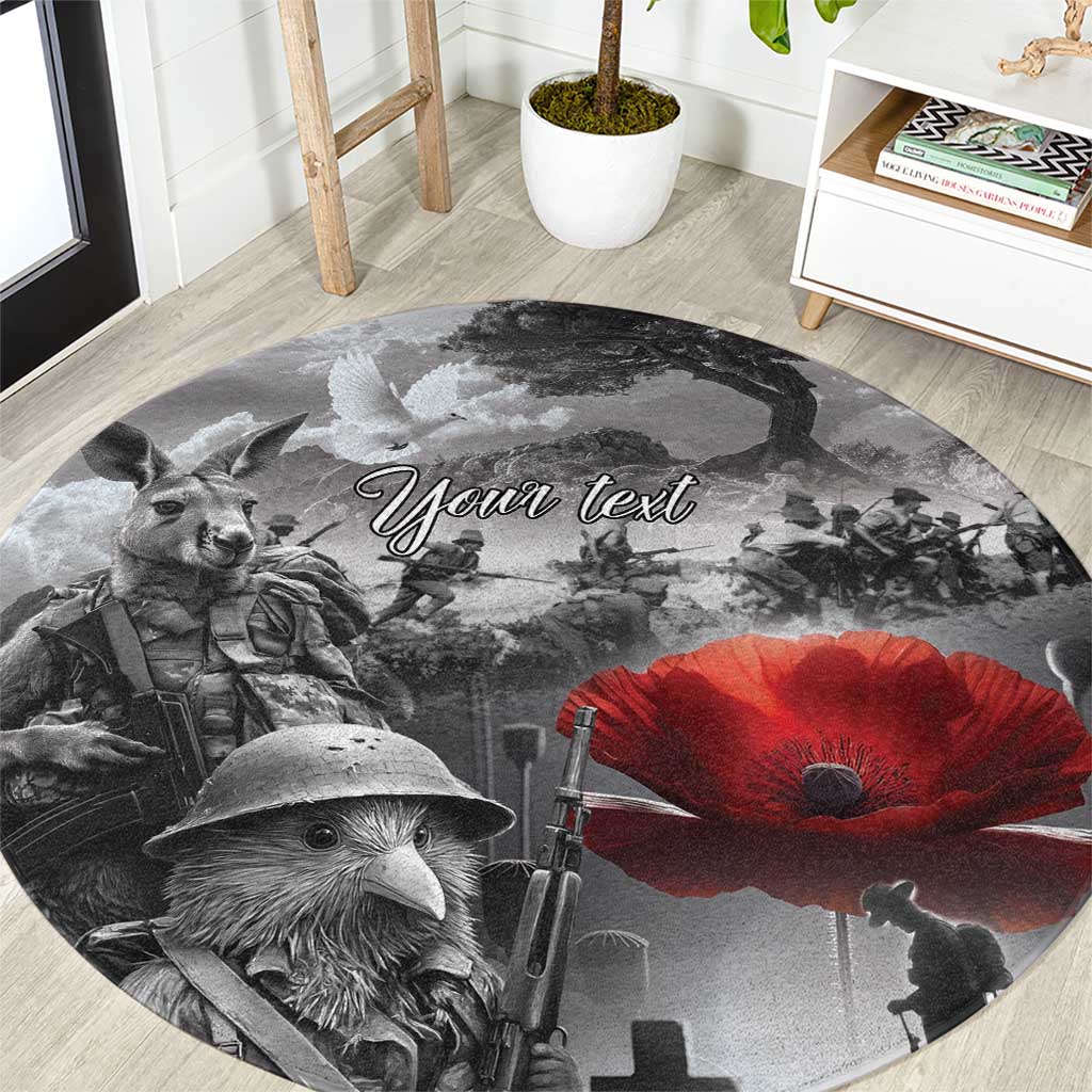 Black ANZAC Day The Battle of Lone Pine Round Carpet Kiwi-Kangaroo Soldier Lest We Forget LT9 Black - Polynesian Pride