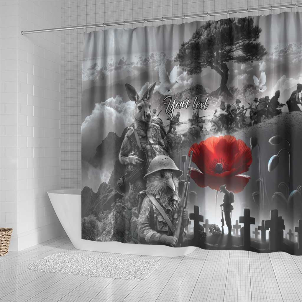 Black ANZAC Day The Battle of Lone Pine Shower Curtain Kiwi-Kangaroo Soldier Lest We Forget