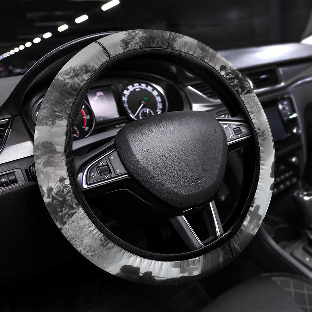 Black ANZAC Day The Battle of Lone Pine Steering Wheel Cover Kiwi-Kangaroo Soldier Lest We Forget