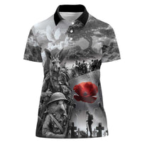 Black ANZAC Day The Battle of Lone Pine Women Polo Shirt Kiwi-Kangaroo Soldier Lest We Forget