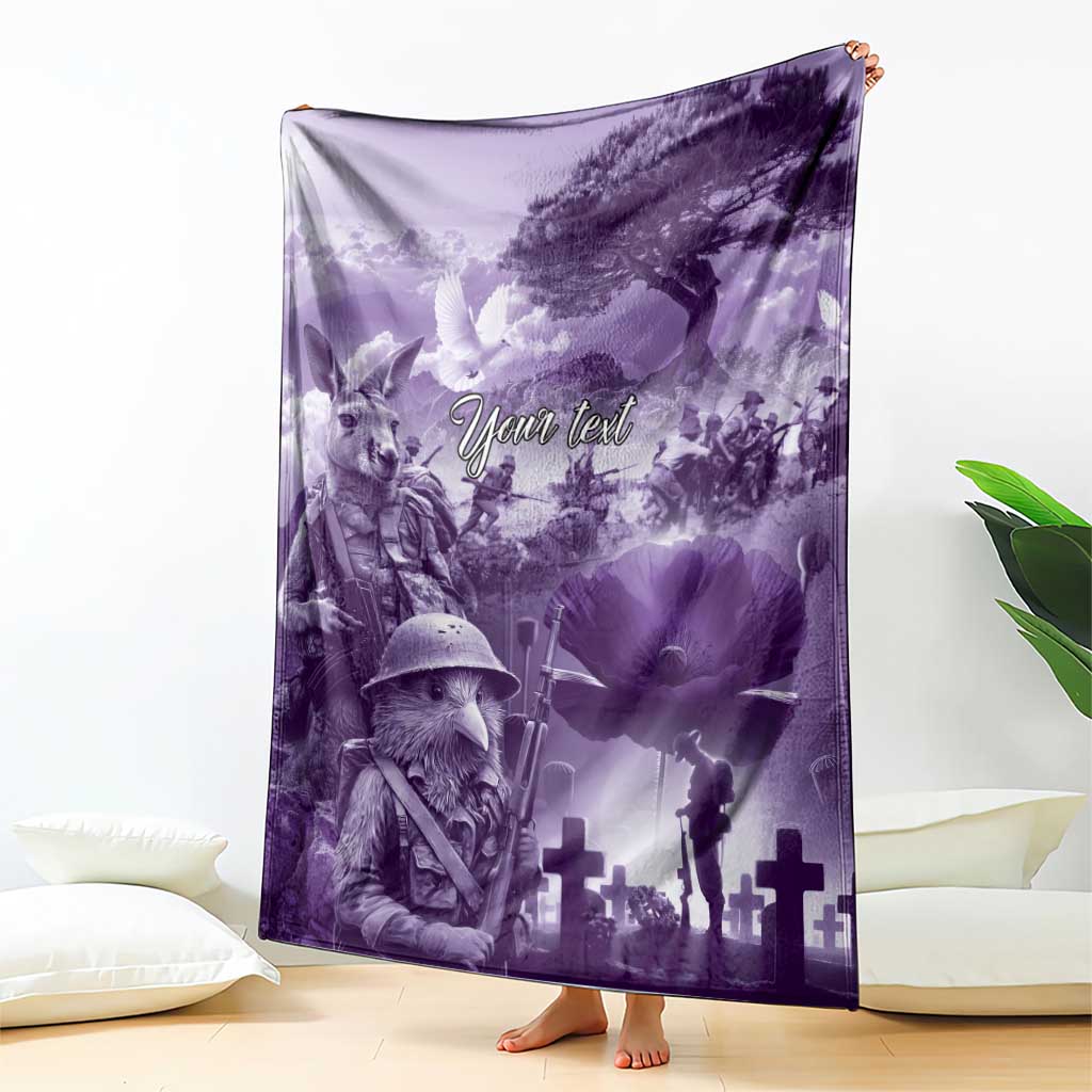 Purple ANZAC Day The Battle of Lone Pine Blanket Kiwi-Kangaroo Soldier Lest We Forget