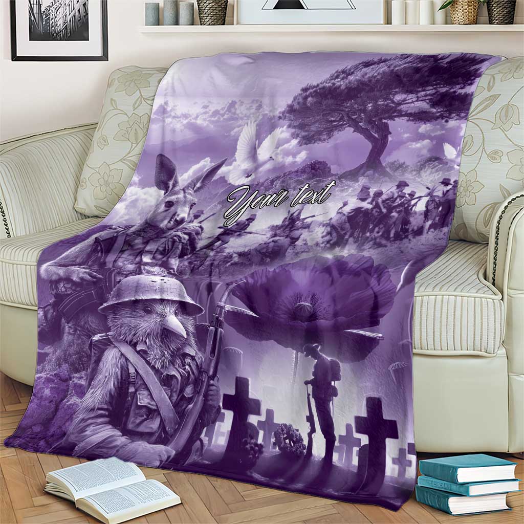 Purple ANZAC Day The Battle of Lone Pine Blanket Kiwi-Kangaroo Soldier Lest We Forget