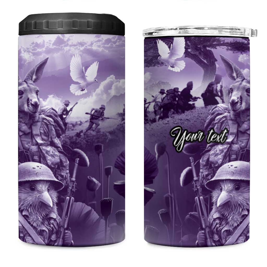 Purple ANZAC Day The Battle of Lone Pine 4 in 1 Can Cooler Tumbler Kiwi-Kangaroo Soldier Lest We Forget