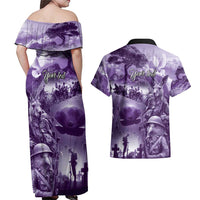 Purple ANZAC Day The Battle of Lone Pine Couples Matching Off Shoulder Maxi Dress and Hawaiian Shirt Kiwi-Kangaroo Soldier Lest We Forget