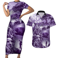Purple ANZAC Day The Battle of Lone Pine Couples Matching Short Sleeve Bodycon Dress and Hawaiian Shirt Kiwi-Kangaroo Soldier Lest We Forget