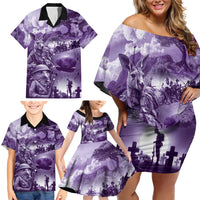 Purple ANZAC Day The Battle of Lone Pine Family Matching Off Shoulder Short Dress and Hawaiian Shirt Kiwi-Kangaroo Soldier Lest We Forget