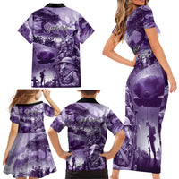 Purple ANZAC Day The Battle of Lone Pine Family Matching Short Sleeve Bodycon Dress and Hawaiian Shirt Kiwi-Kangaroo Soldier Lest We Forget