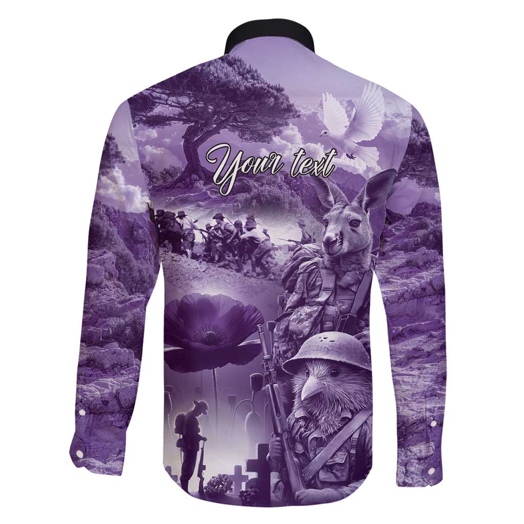 Purple ANZAC Day The Battle of Lone Pine Family Matching Short Sleeve Bodycon Dress and Hawaiian Shirt Kiwi-Kangaroo Soldier Lest We Forget
