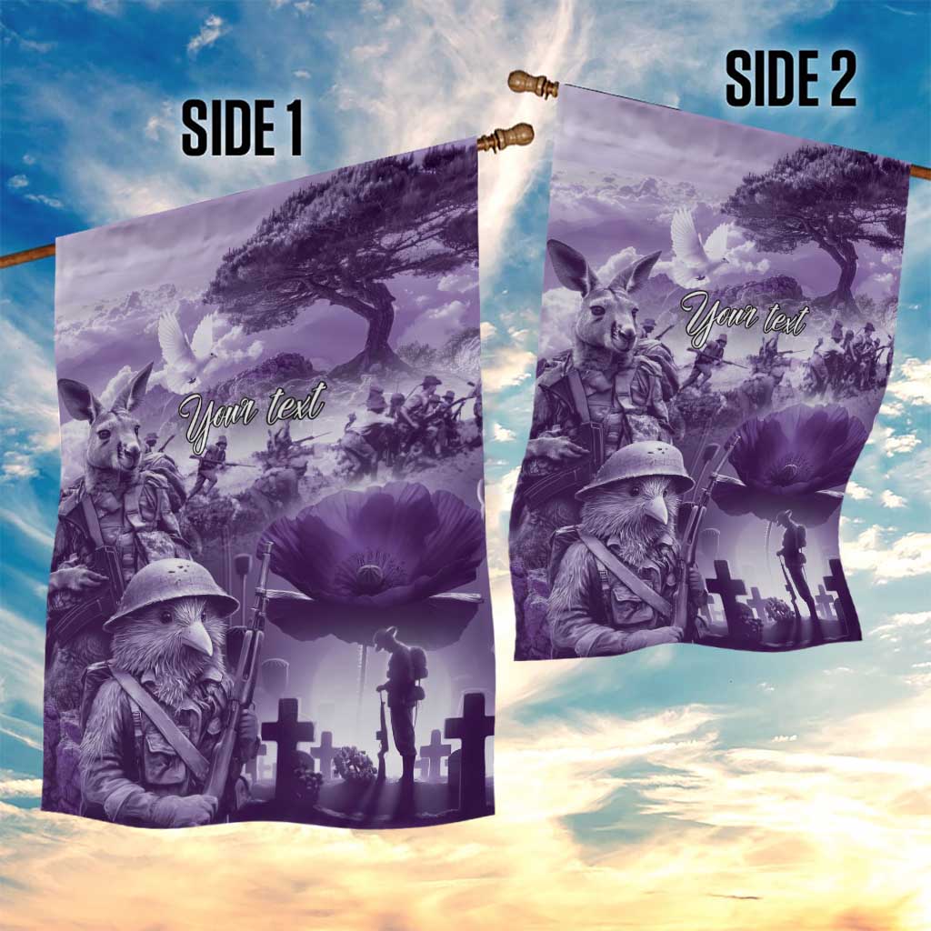Purple ANZAC Day The Battle of Lone Pine Garden Flag Kiwi-Kangaroo Soldier Lest We Forget