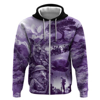 Purple ANZAC Day The Battle of Lone Pine Hoodie Kiwi-Kangaroo Soldier Lest We Forget