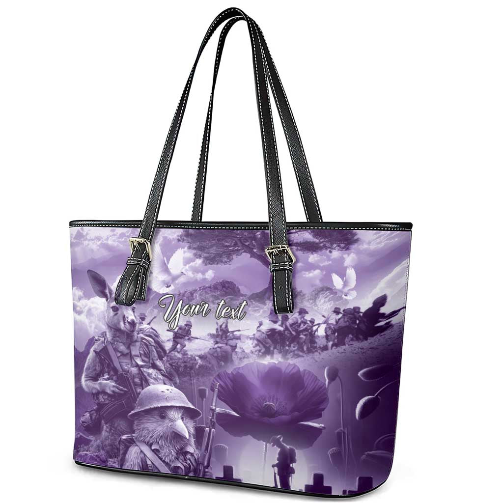 Purple ANZAC Day The Battle of Lone Pine Leather Tote Bag Kiwi-Kangaroo Soldier Lest We Forget