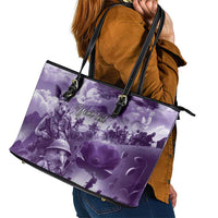 Purple ANZAC Day The Battle of Lone Pine Leather Tote Bag Kiwi-Kangaroo Soldier Lest We Forget