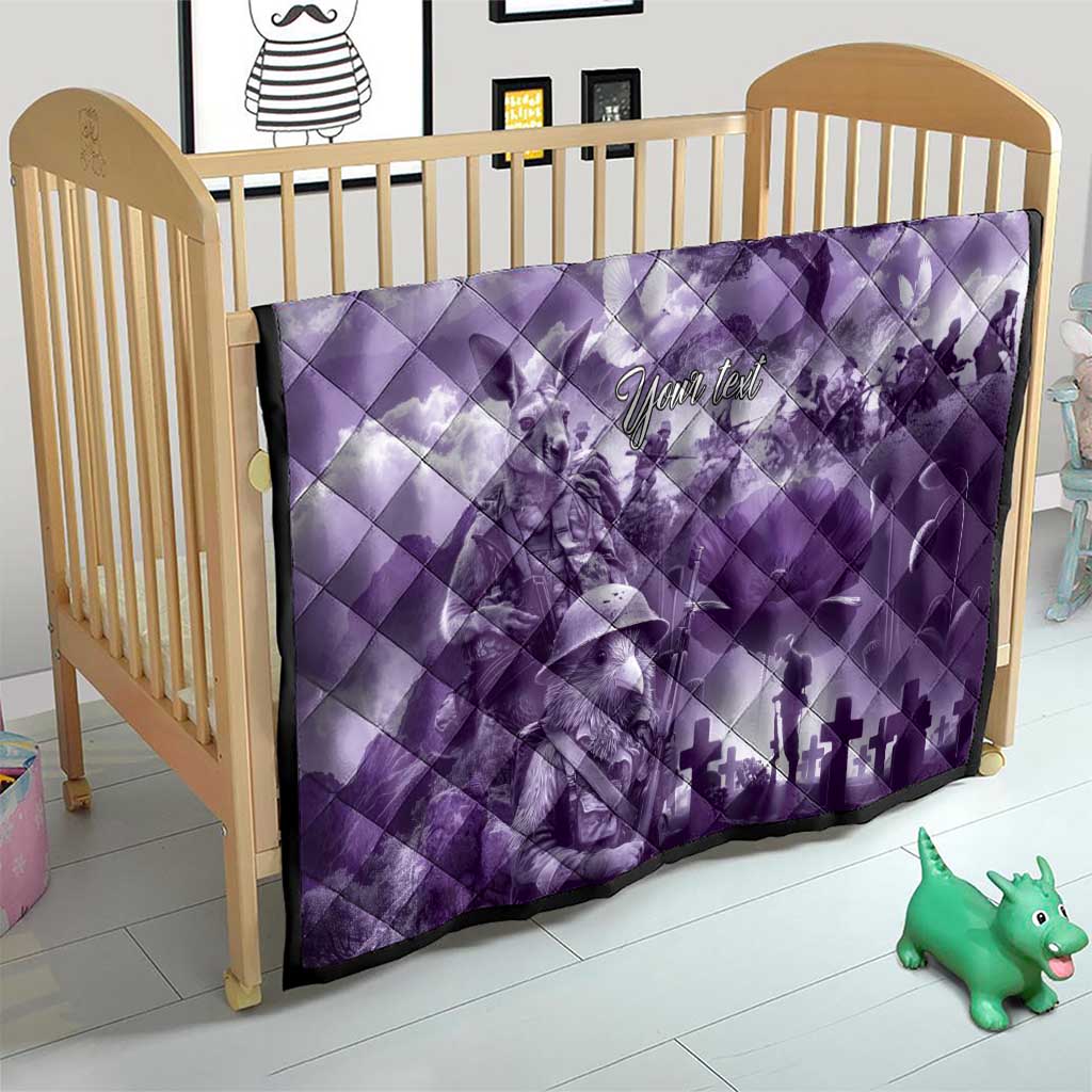 Purple ANZAC Day The Battle of Lone Pine Quilt Kiwi-Kangaroo Soldier Lest We Forget