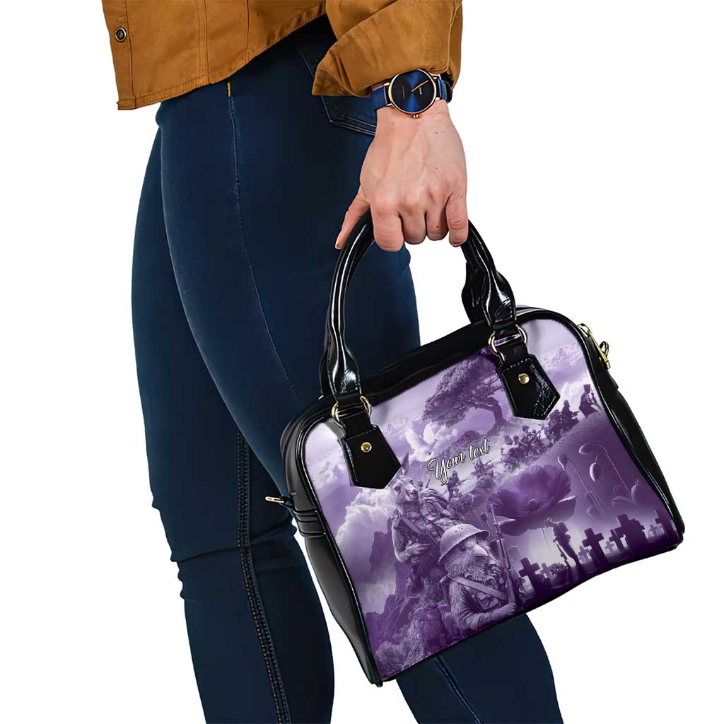 Purple ANZAC Day The Battle of Lone Pine Shoulder Handbag Kiwi-Kangaroo Soldier Lest We Forget