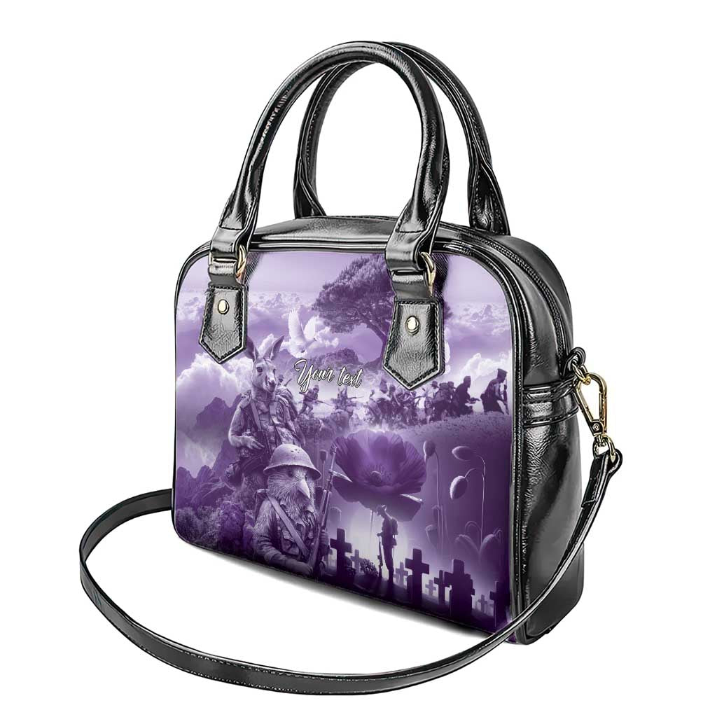 Purple ANZAC Day The Battle of Lone Pine Shoulder Handbag Kiwi-Kangaroo Soldier Lest We Forget