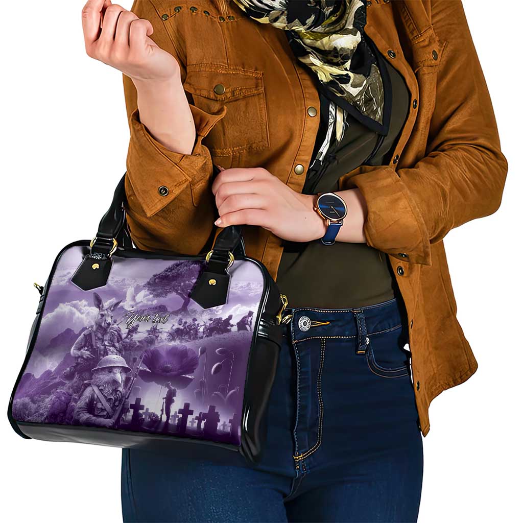 Purple ANZAC Day The Battle of Lone Pine Shoulder Handbag Kiwi-Kangaroo Soldier Lest We Forget