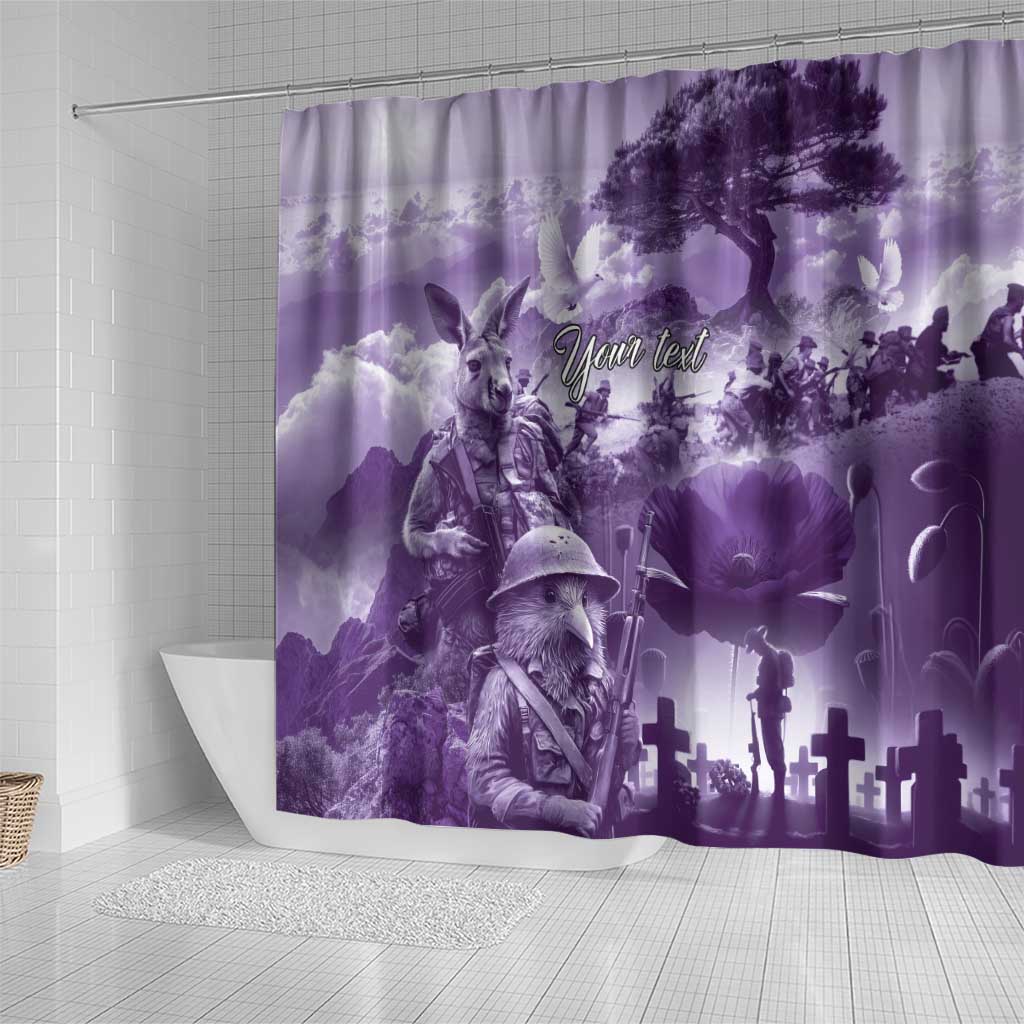 Purple ANZAC Day The Battle of Lone Pine Shower Curtain Kiwi-Kangaroo Soldier Lest We Forget