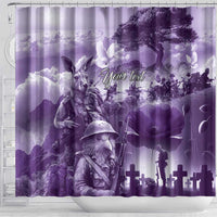 Purple ANZAC Day The Battle of Lone Pine Shower Curtain Kiwi-Kangaroo Soldier Lest We Forget