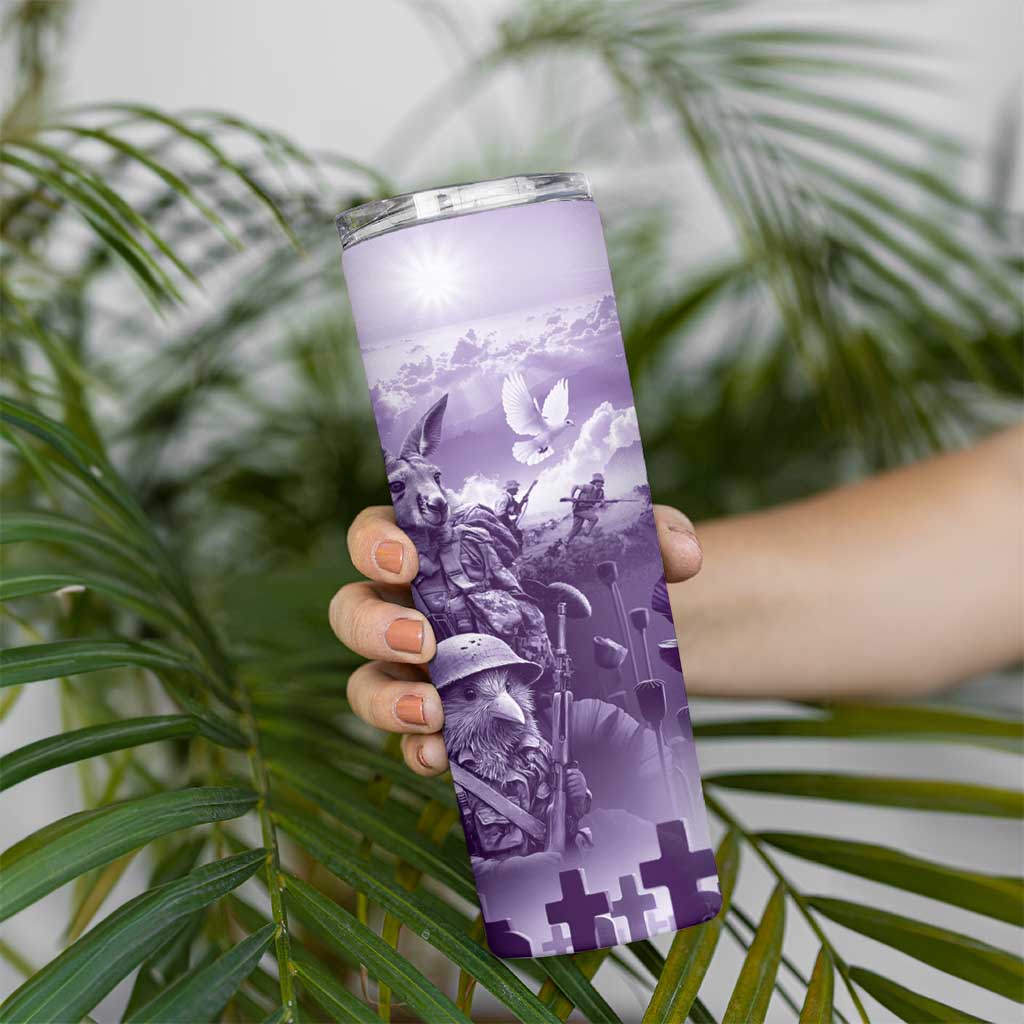 Purple ANZAC Day The Battle of Lone Pine Skinny Tumbler Kiwi-Kangaroo Soldier Lest We Forget