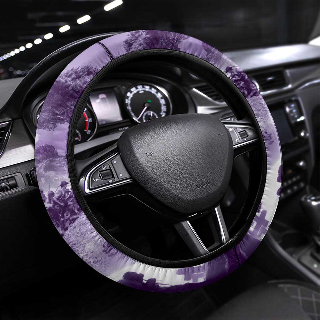 Purple ANZAC Day The Battle of Lone Pine Steering Wheel Cover Kiwi-Kangaroo Soldier Lest We Forget