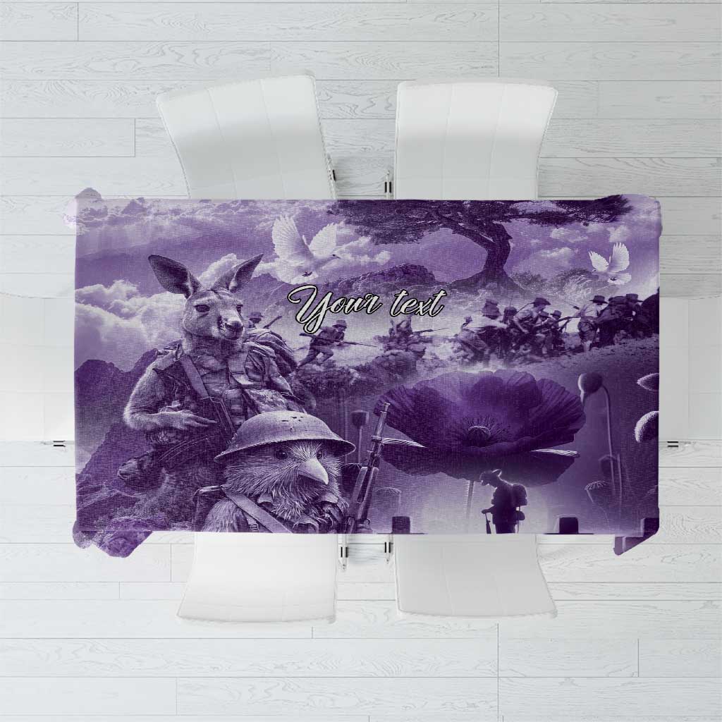 Purple ANZAC Day The Battle of Lone Pine Tablecloth Kiwi-Kangaroo Soldier Lest We Forget