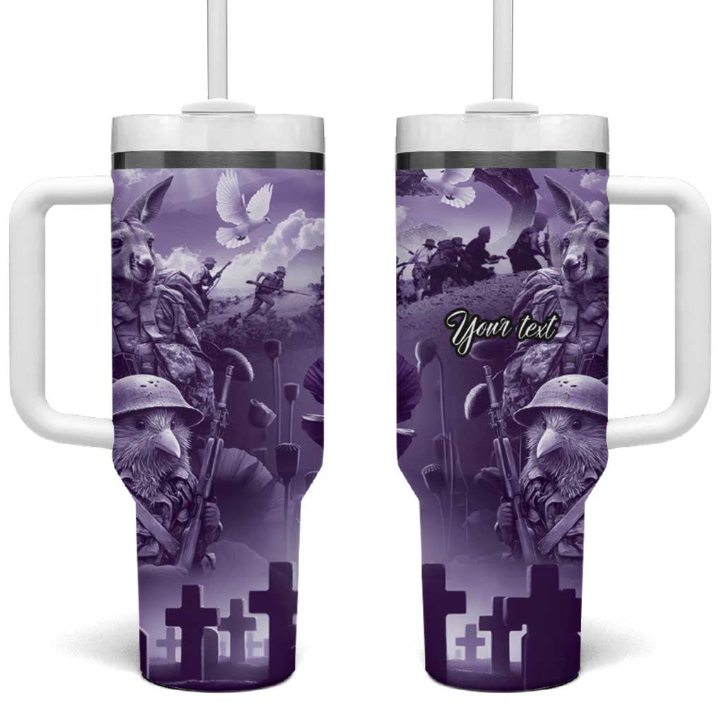 Purple ANZAC Day The Battle of Lone Pine Tumbler With Handle Kiwi-Kangaroo Soldier Lest We Forget