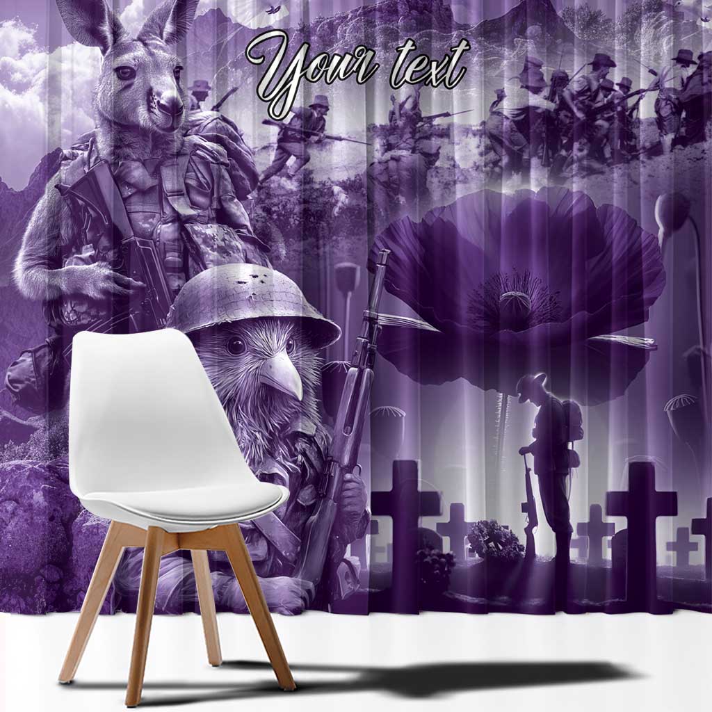 Purple ANZAC Day The Battle of Lone Pine Window Curtain Kiwi-Kangaroo Soldier Lest We Forget