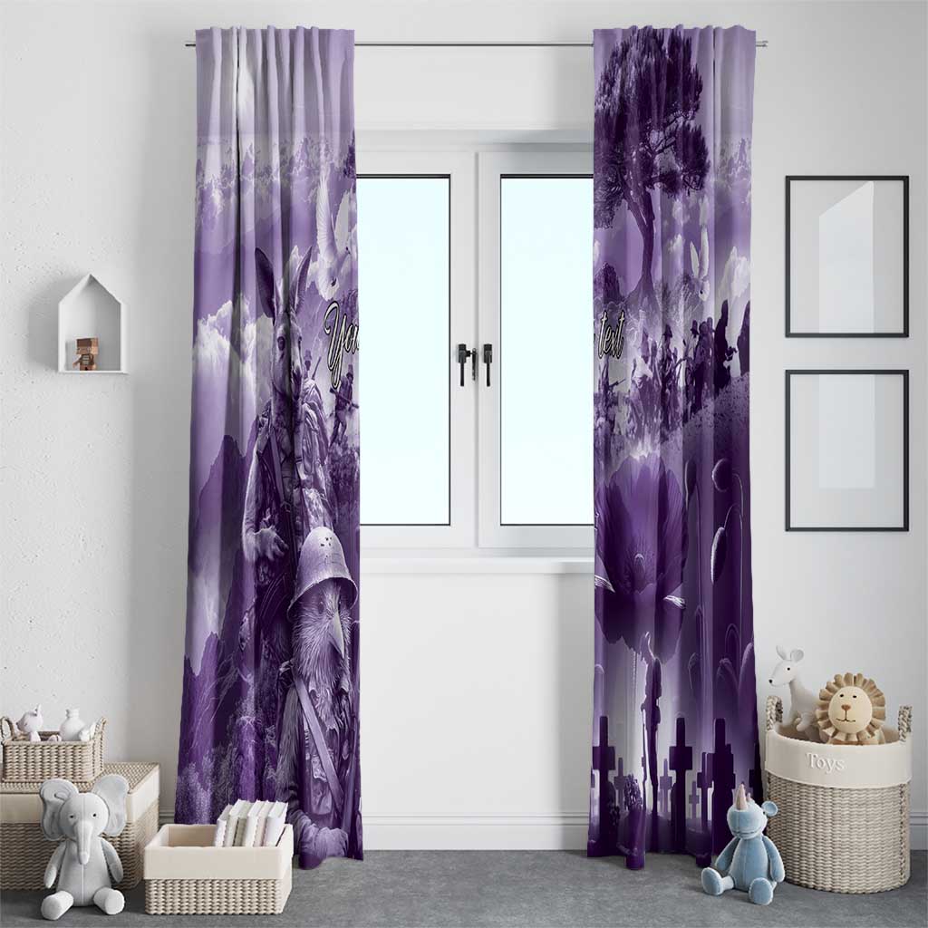 Purple ANZAC Day The Battle of Lone Pine Window Curtain Kiwi-Kangaroo Soldier Lest We Forget