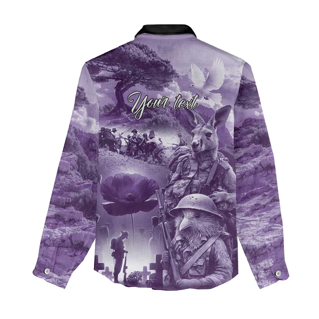 Purple ANZAC Day The Battle of Lone Pine Women Casual Shirt Kiwi-Kangaroo Soldier Lest We Forget