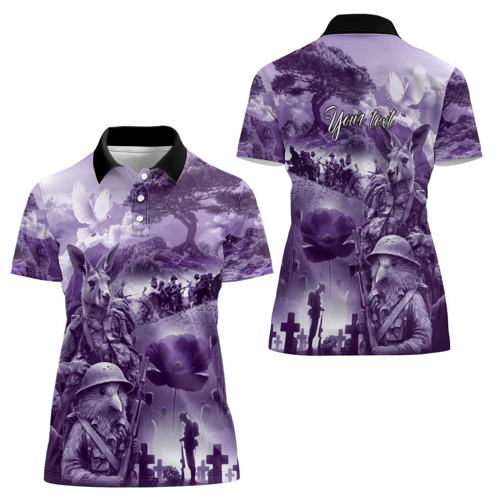 Purple ANZAC Day The Battle of Lone Pine Women Polo Shirt Kiwi-Kangaroo Soldier Lest We Forget