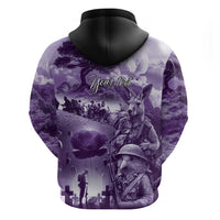 Purple ANZAC Day The Battle of Lone Pine Zip Hoodie Kiwi-Kangaroo Soldier Lest We Forget