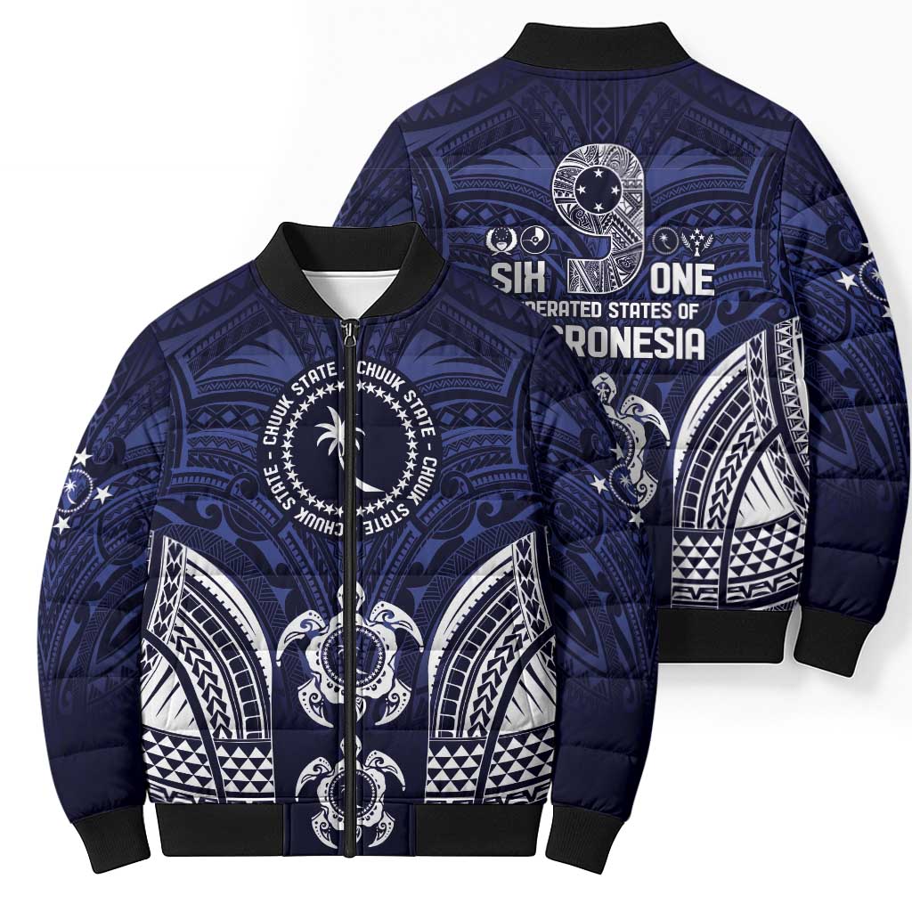 FSM Chuuk States Bomber Puffer Jacket Micronesia Six 9 One Polynesian Tribal Pattern - Polynesian Pride